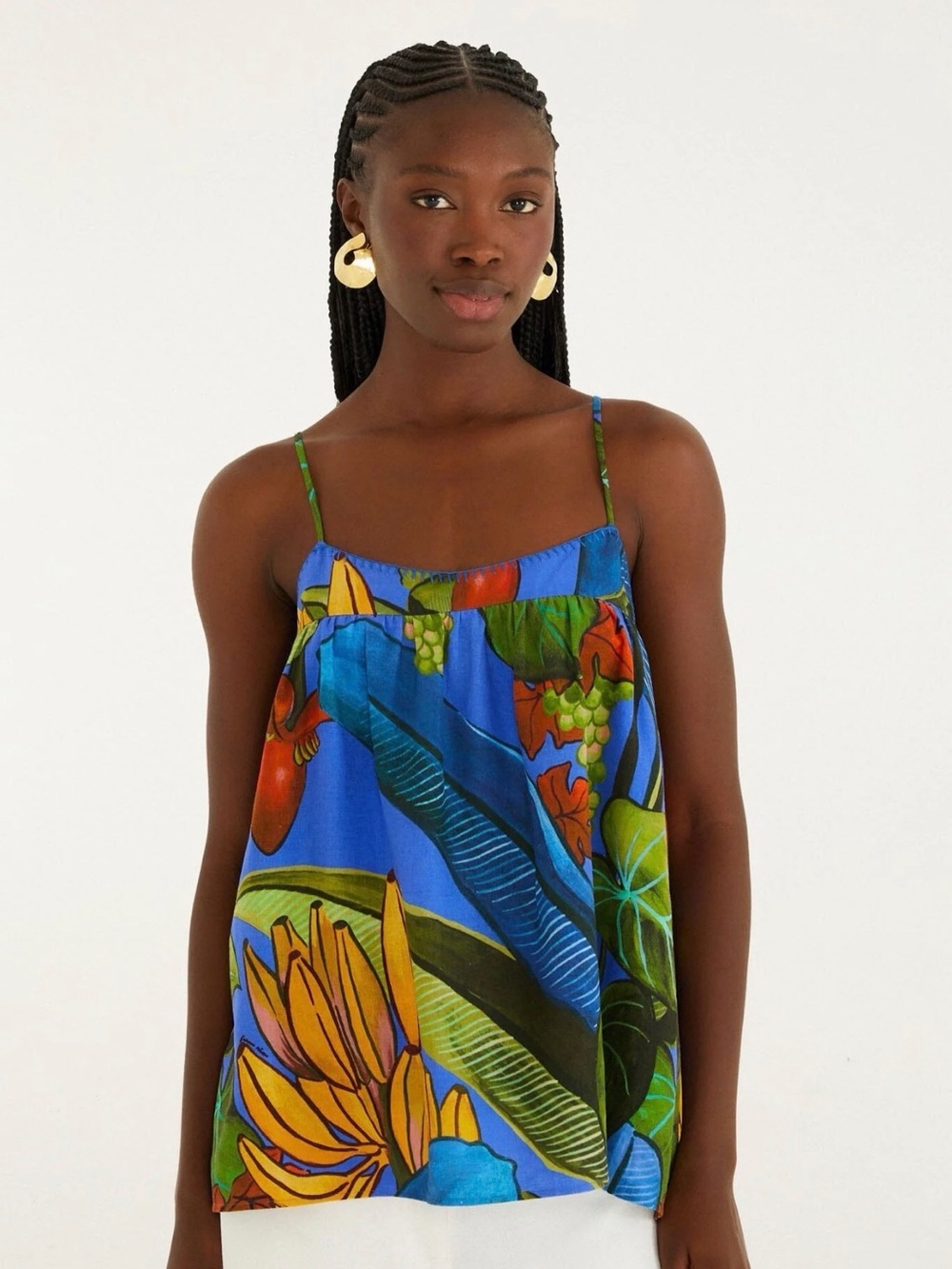 FARM Rio Blue Tropical Floral Spaghetti-Strap top